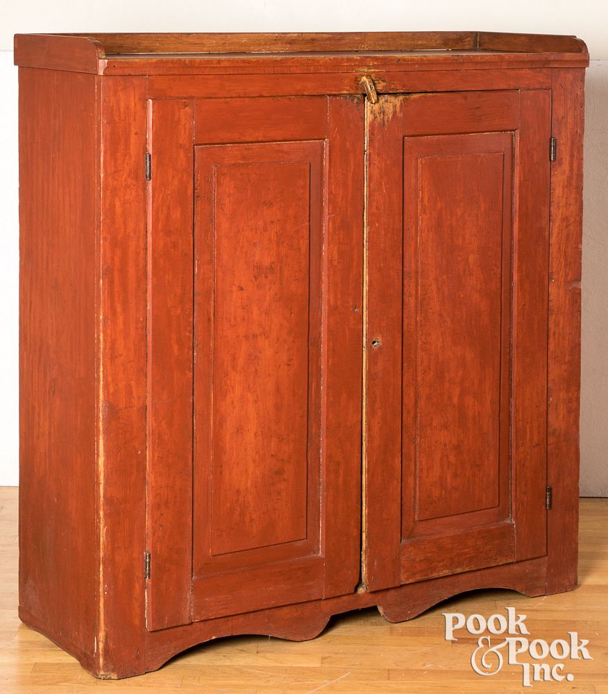 Appraisal: Painted pine jelly cupboard th c Painted pine jelly cupboard