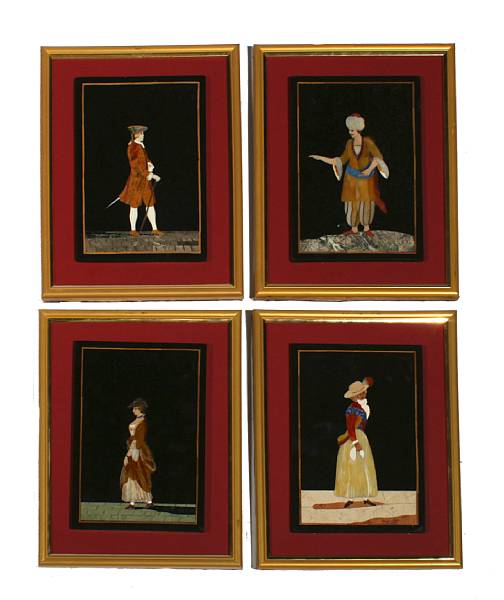 Appraisal: A group of four pietra dura plaques framed dimensions x