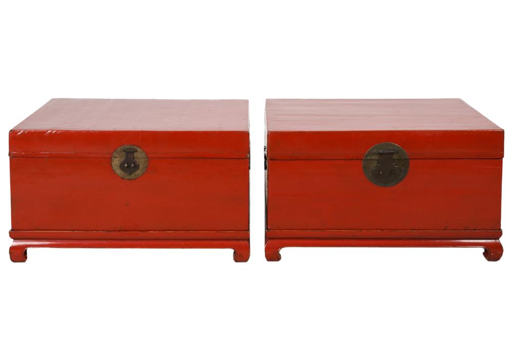 Appraisal: PAIR OF ASAIN LACQUERED TRUNKS ON STANDSProvenance The Estate of