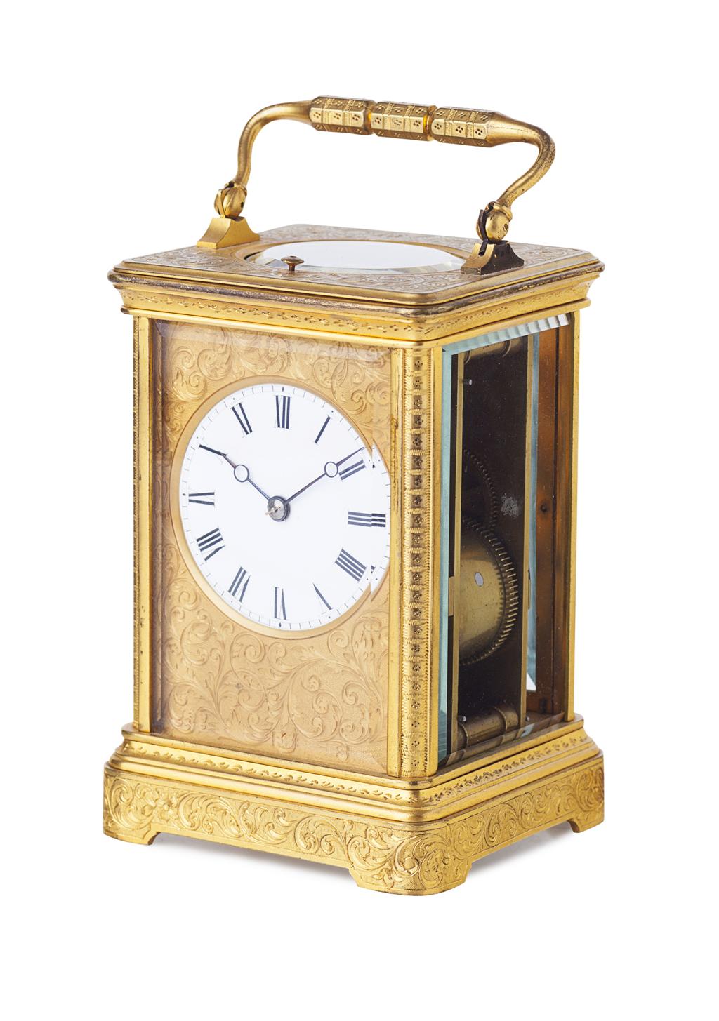 Appraisal: FRENCH GILT BRASS REPEATING CARRIAGE CLOCK TH CENTURY the white