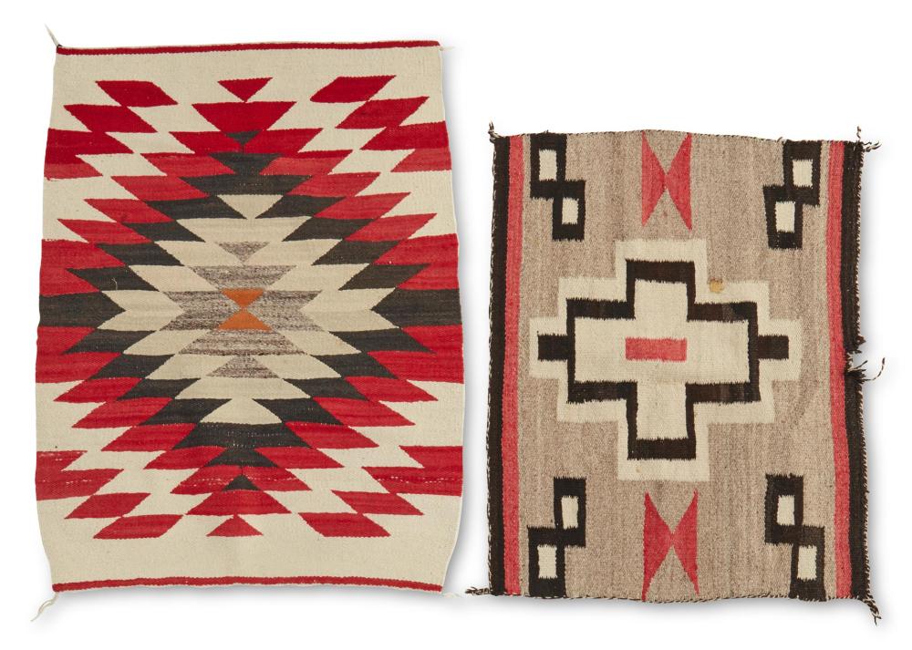 Appraisal: Two Navajo saddle blankets th century Dine One woven in