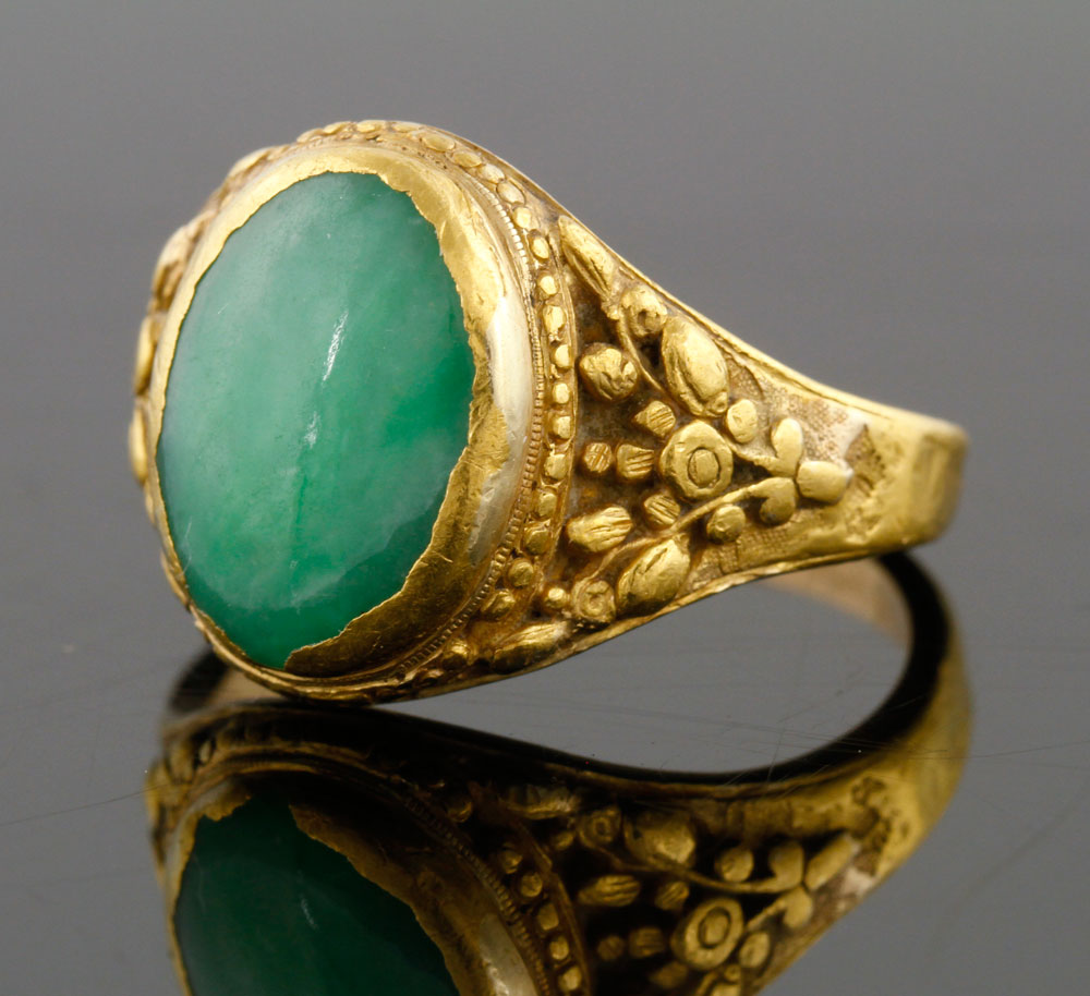 Appraisal: - K Yellow Gold and Green Hardstone Ring K yellow