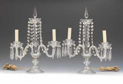 Appraisal: A Pair of Fancy Crystal Candle Lamps Each with two