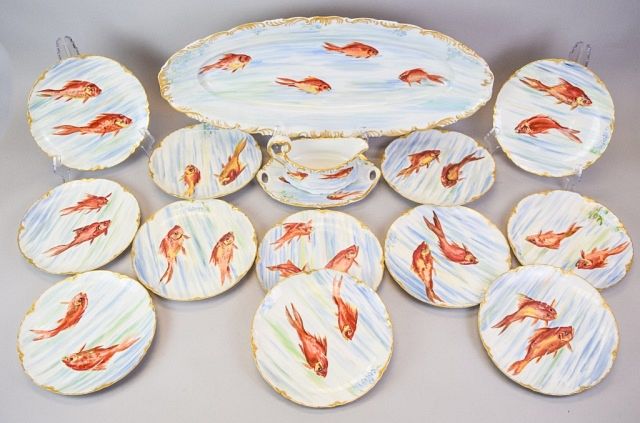 Appraisal: Piece Limoges Porcelain Fish Set Hand painted Limoges porcelain fish