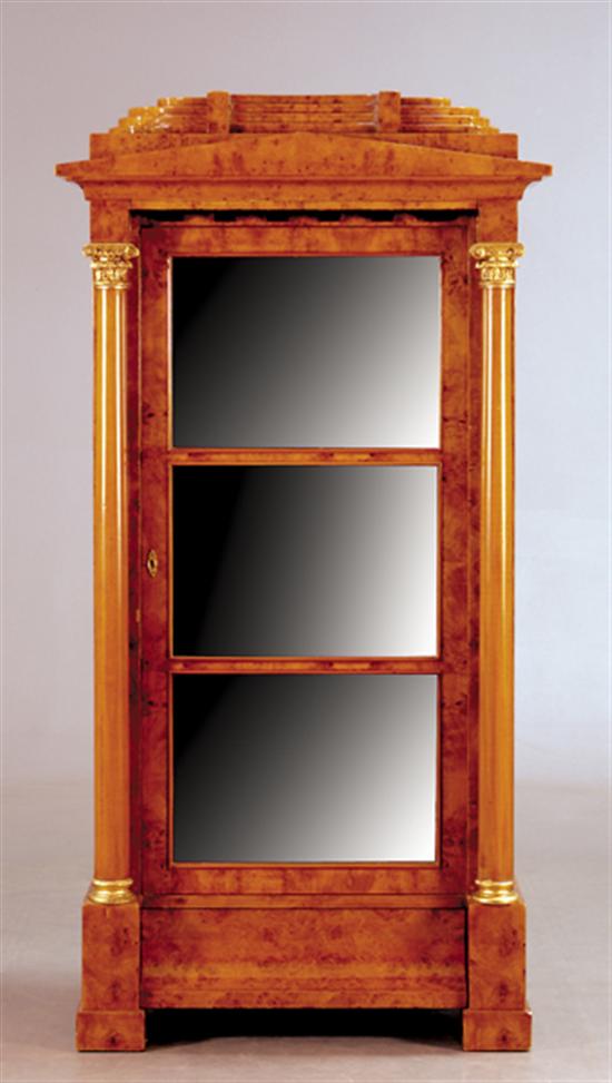 Appraisal: Biedermeier style walnut and burl display cabinet stepped architectural cornice