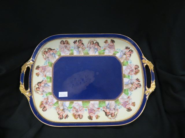 Appraisal: Austria Porcelain Platter maidens and flowers cobalt and gold trim