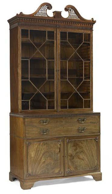 Appraisal: A fine George III mahogany secretaire bookcase the fretwork pierced