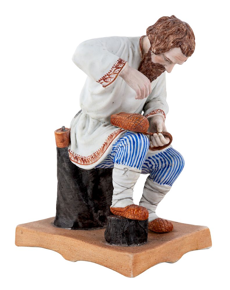 Appraisal: A RUSSIAN PORCELAIN FIGURE OF A BAST SHOE MAKER POPOV