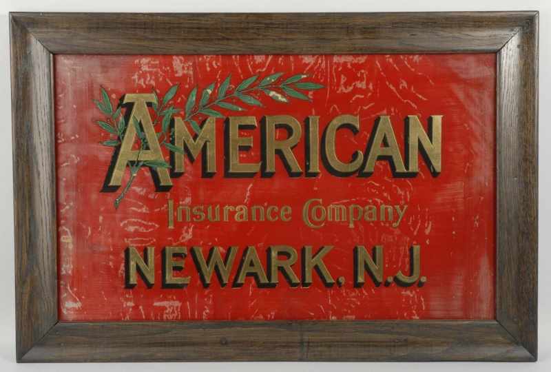 Appraisal: Reverse on Glass American Insurance Co Sign Description Wooden frame