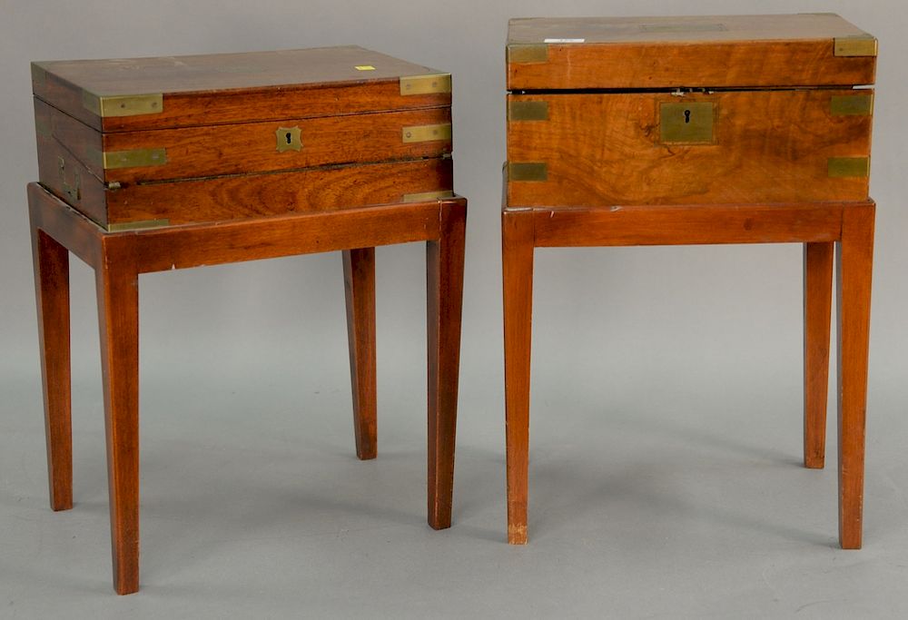 Appraisal: Two brass bound lap desks on stands ht in top