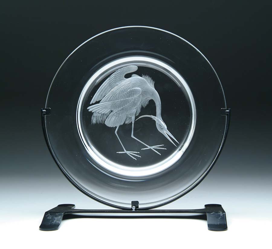 Appraisal: STEUBEN AUDUBON PLATE Wonderful crystal plate is copper wheel engraved