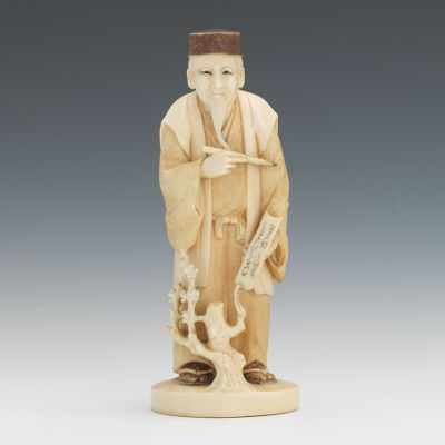 Appraisal: A Japanese Carved Ivory Figure of a Scholar Carved ivory