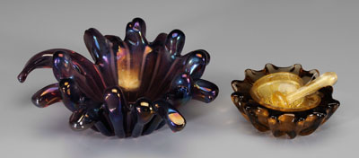 Appraisal: Two pieces modern art glass one shell-shaped - in mortar