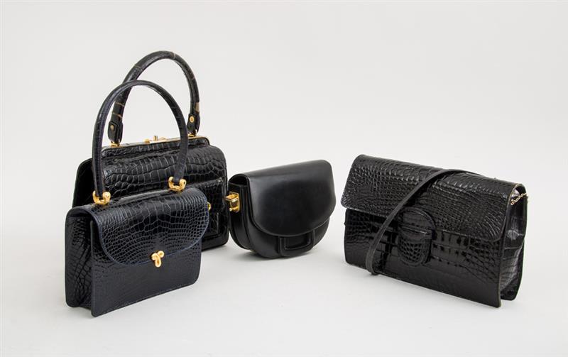 Appraisal: Group of Four Black Leather Handbags Comprising a Milch bag