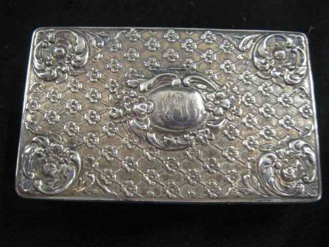 Appraisal: Victorian Sterling Silver Stamp Box ornate lattice floral decor triple