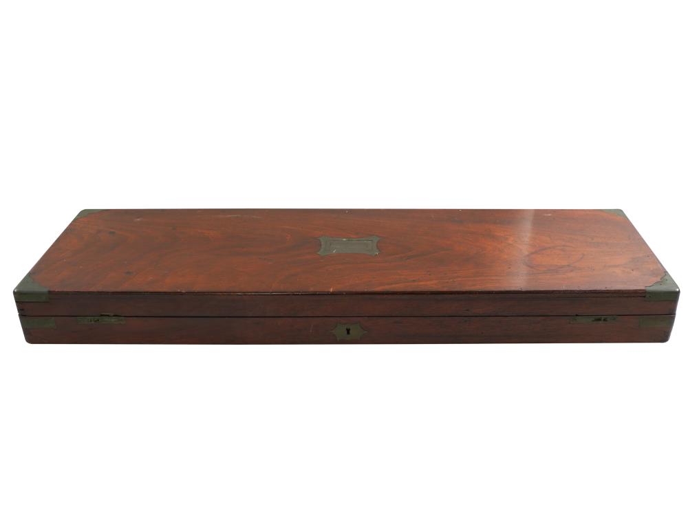 Appraisal: ENGLISH BRASS-BOUND MAHOGANY BOXwith monogram and fitted lining Condition with