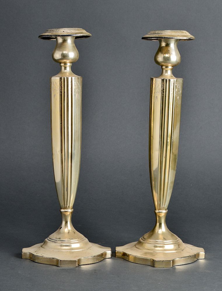 Appraisal: Sterling Silver Engraved Candlesticks Pair Pair of sterling silver engraved