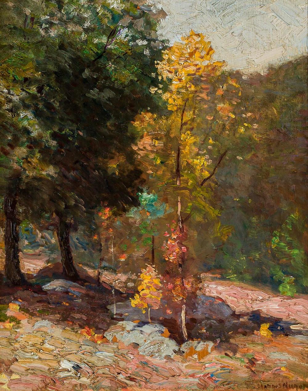 Appraisal: HOBART NICHOLS American - Forest Interior oil on panel signed