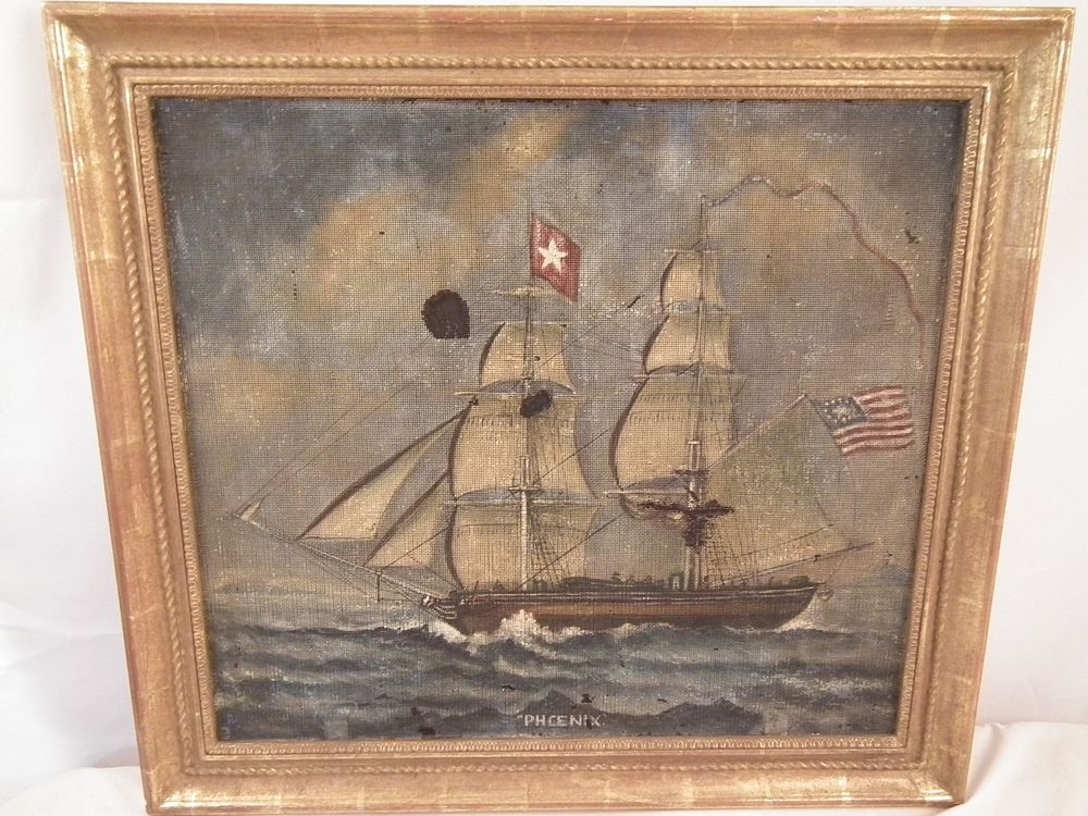 Appraisal: BALTIMORE SCREEN PAINTING OF SHIP Rare Baltimore screen painting with