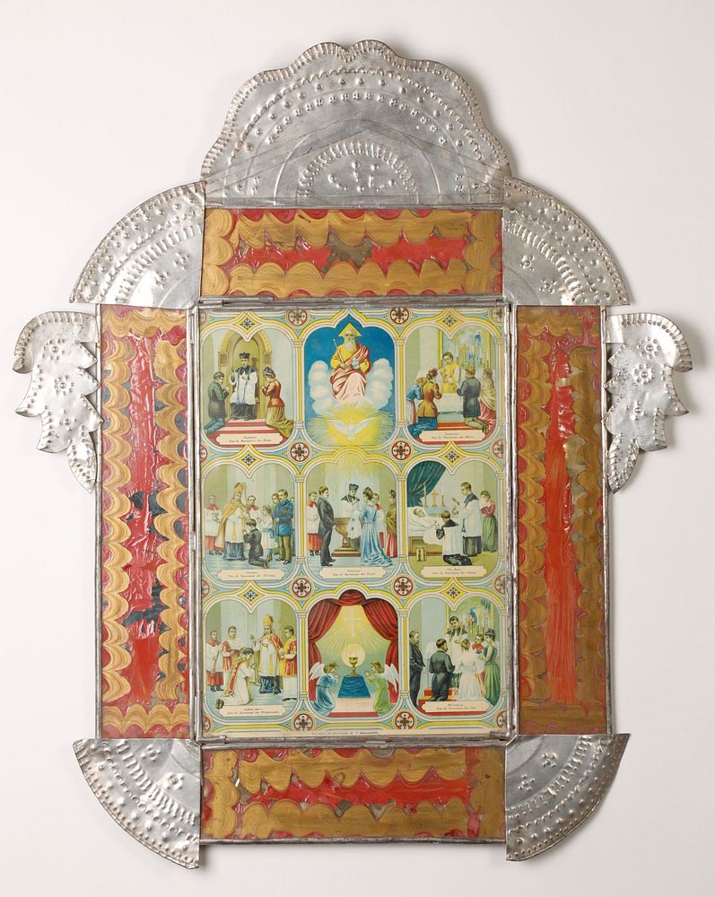 Appraisal: Tin Frame with Devotional Print ca Attributed to Isleta Tinsmith