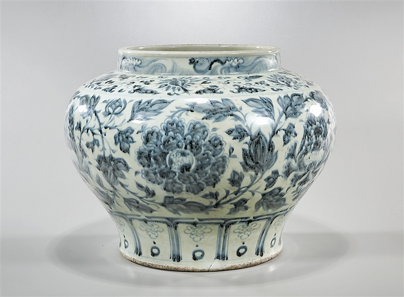 Appraisal: Large Chinese blue and white porcelain jar with floral motif