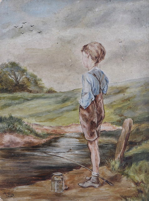 Appraisal: W B D A young boy fishing on the banks