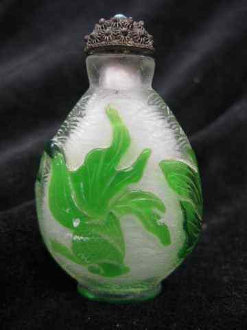 Appraisal: Chinese Snuff Bottle cameo glass emerald koi or goldfish on