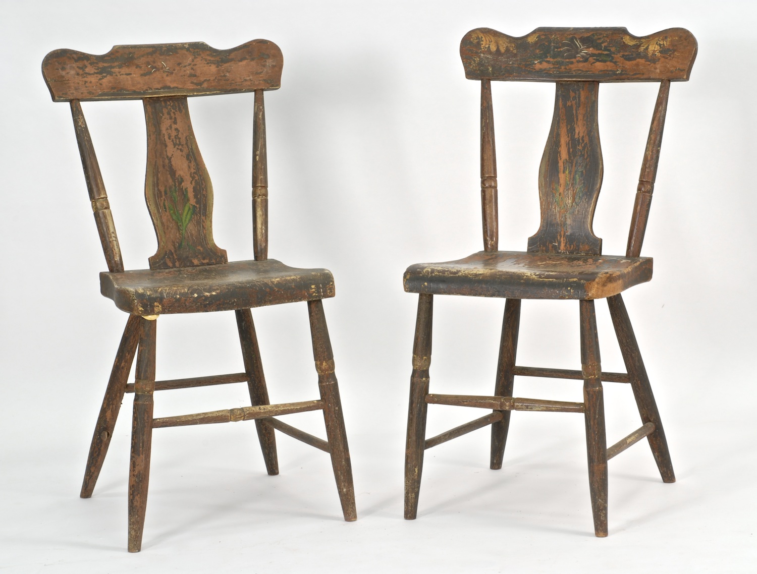 Appraisal: SET OF SIX ANTIQUE PENNSYLVANIA PLANK-SEAT SIDE CHAIRS in black