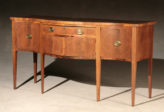 Appraisal: Federal Satinwood Inlaid Mahogany Serpentine Sideboard New York Circa Top