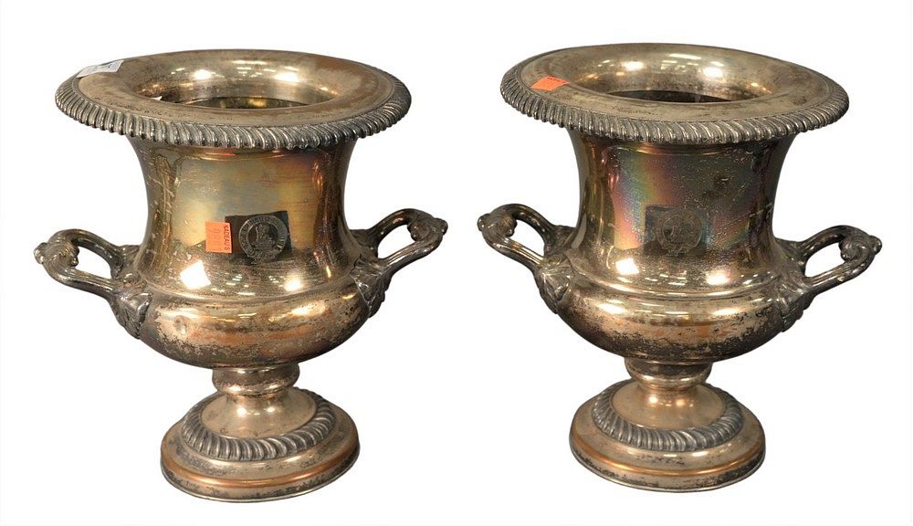 Appraisal: Pair of Silver Plated Wine Coolers having several dings and