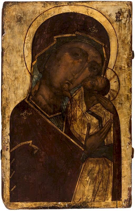 Appraisal: A RUSSIAN ICON OF THE VIRGIN OF TENDERNESS ELEUSA LATE