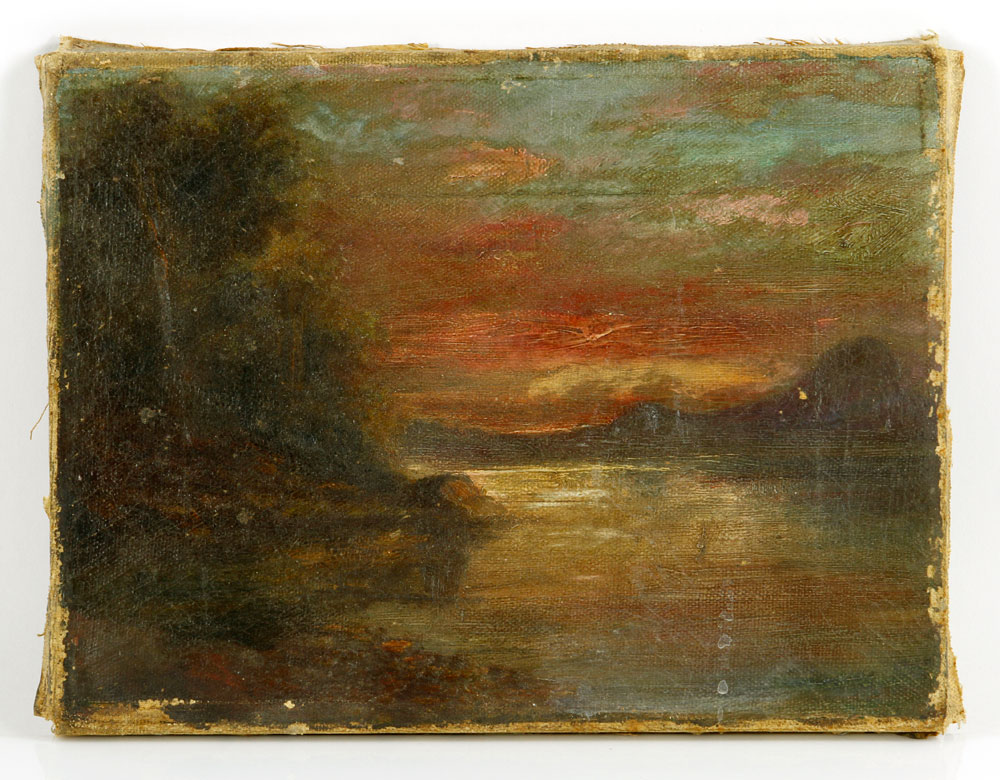 Appraisal: - Attr Inness Lake Scene at Sunset O C Attributed