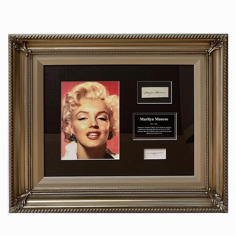 Appraisal: Marilyn Monroe's Framed Hair Framed hair signature and picture with