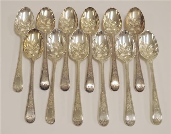 Appraisal: STERLING twelve eighteenth-century spoons with engraved floral decoration and beaded