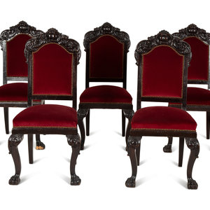 Appraisal: Ten Renaissance Revival Carved Oak Dining Chairs Late th Century