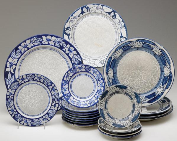 Appraisal: DEDHAM Crackleware nineteen plates seven Pond Lily and two Magnolia