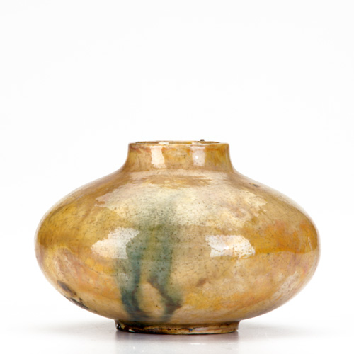 Appraisal: BROUWER Squat vessel covered in a lustered yellow green and