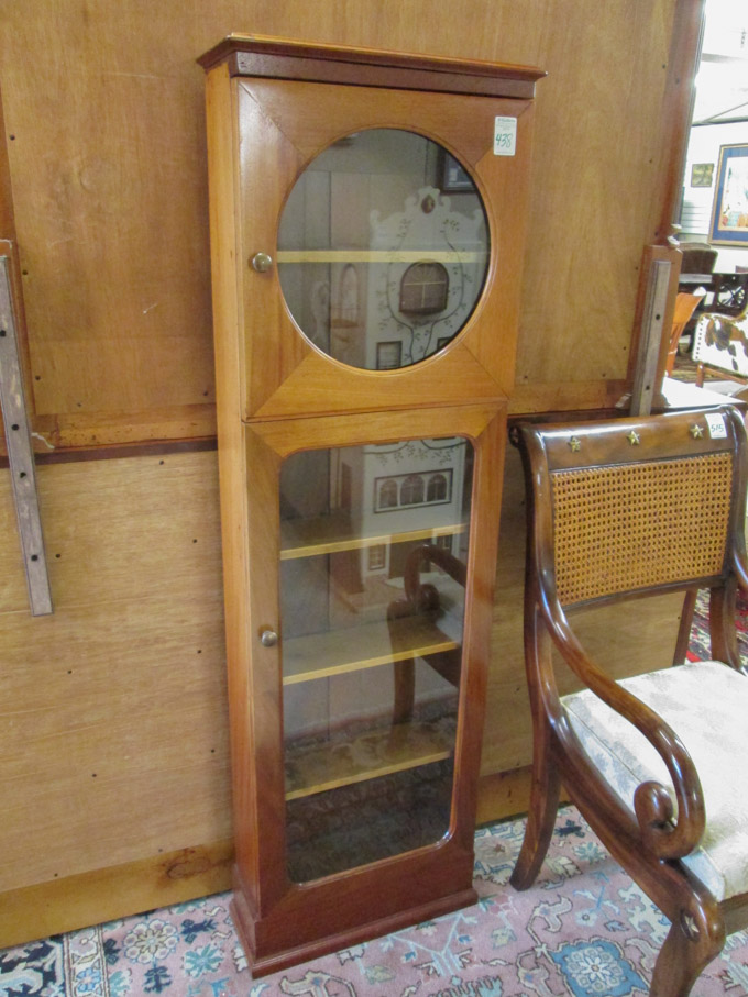 Appraisal: MAHOGANY 'CLOCK CASE' CURIO CABINET a longcase wall clock converted