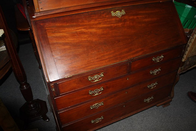 Appraisal: A LARGE GEORGE III MAHOGANY BUREAU with fitted interior having