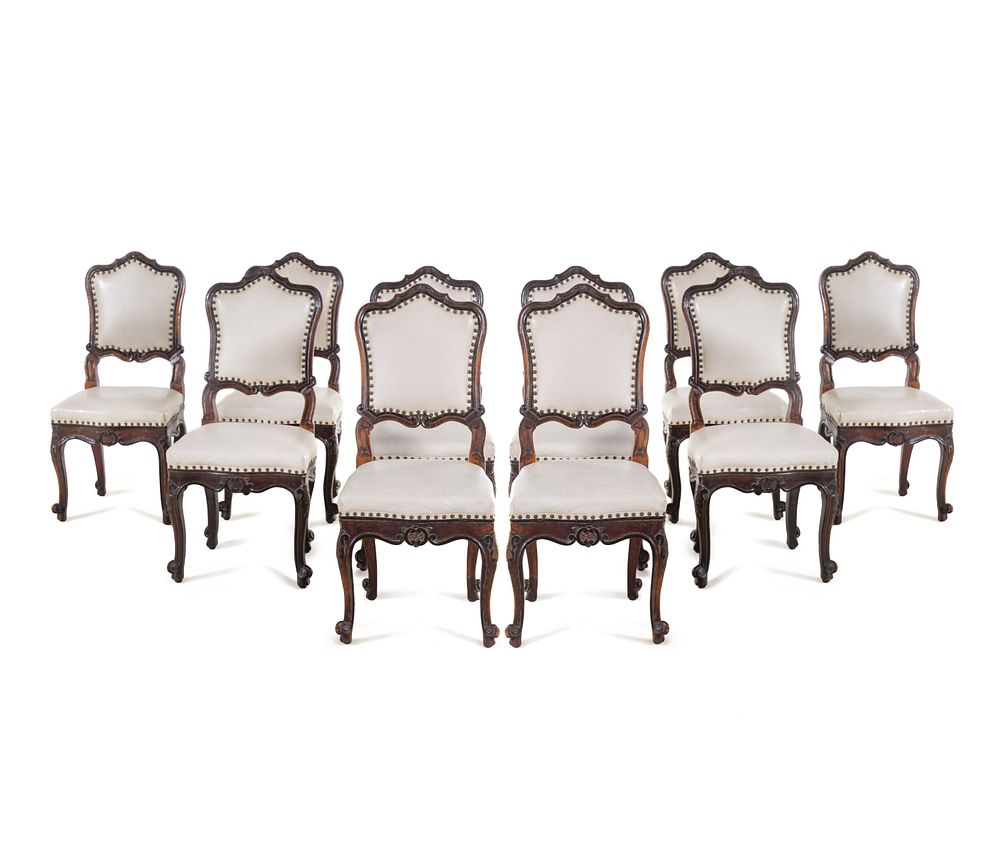 Appraisal: A Set of Ten Louis XV Provincial Oak Dining Chairs