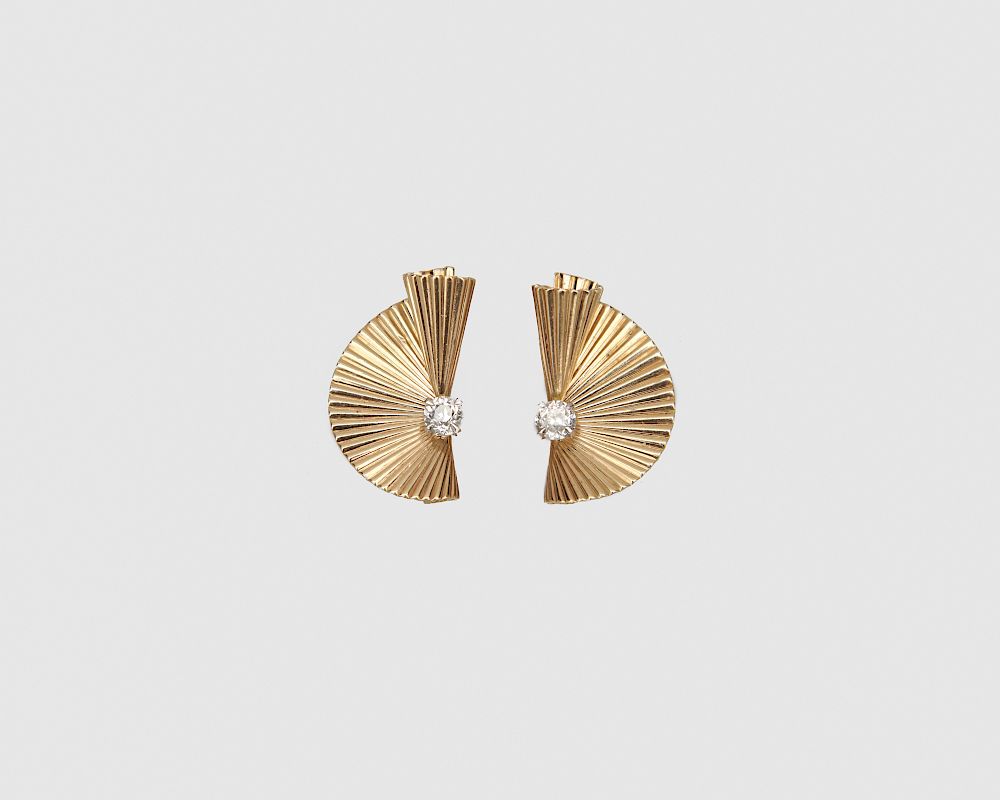 Appraisal: K Gold and Diamond Earclips K Gold and Diamond Earclips