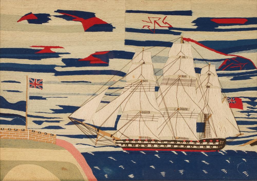 Appraisal: ENGLISH SAILOR'S WOOLWORK PICTURE OR WOOLIE depicting a sailing ship