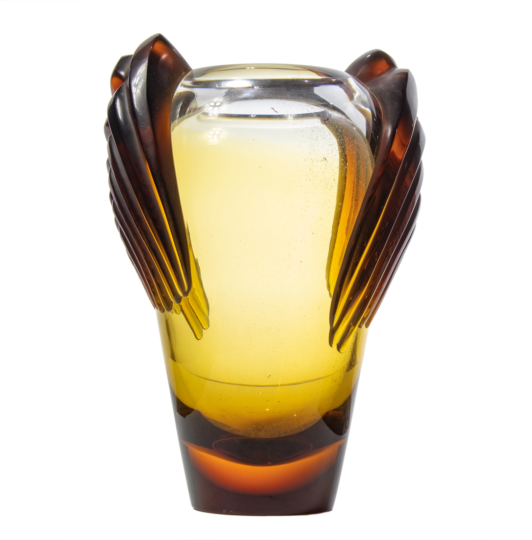 Appraisal: A LALIQUE AMBER GLASS MARRAKESH VASE WITH AMBER DETAILS A