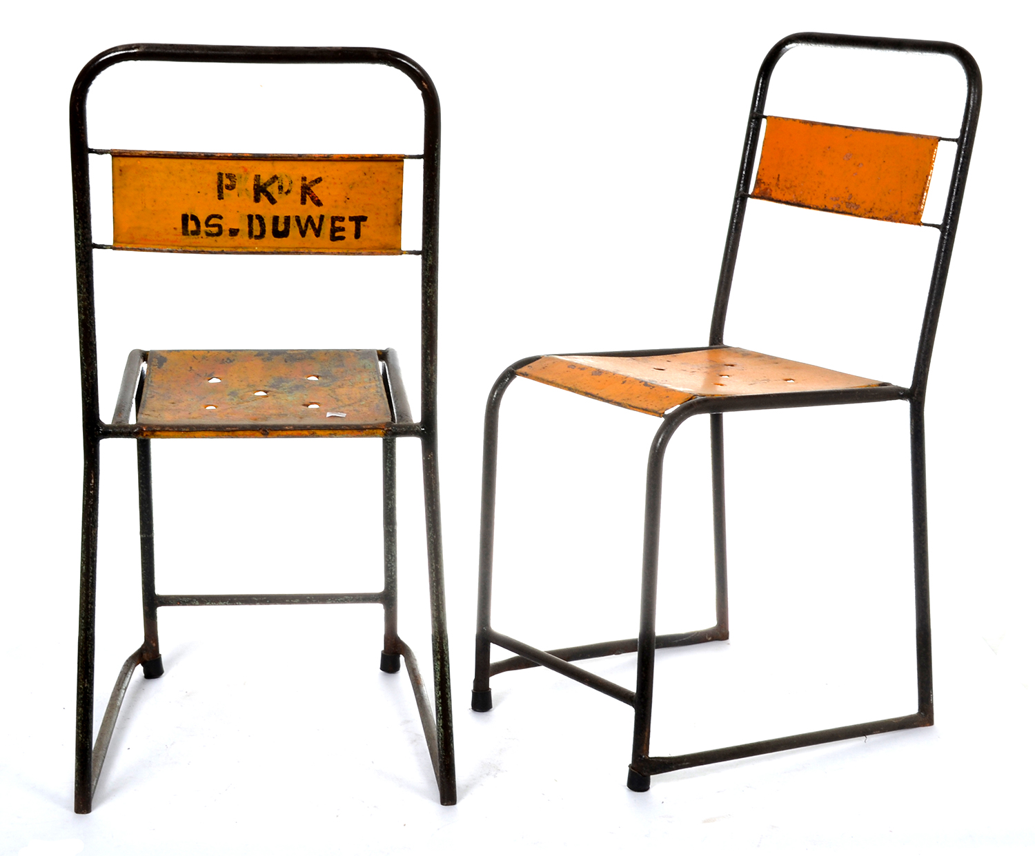 Appraisal: A SET OF FOUR VINTAGE TUBULAR STEEL FRAMED STACKING CHAIRS