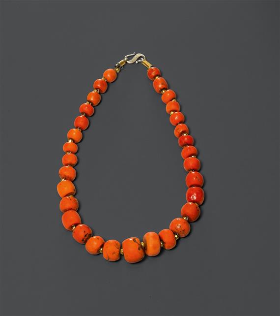 Appraisal: NECKLACE Tibet L cm round corals are each strung between