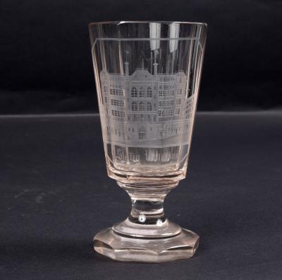 Appraisal: A Bohemian clear glass octagonal goblet circa engraved with a