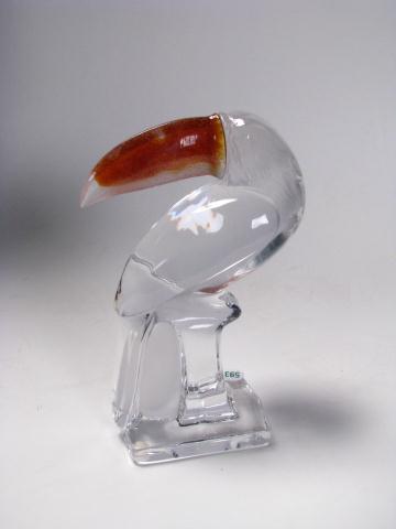 Appraisal: Signed Daum Crystal Toucan '' high with amber colored beak