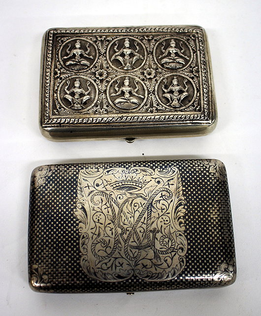 Appraisal: AN EASTERN WHITE METAL BOX with engraved decoration cm wide