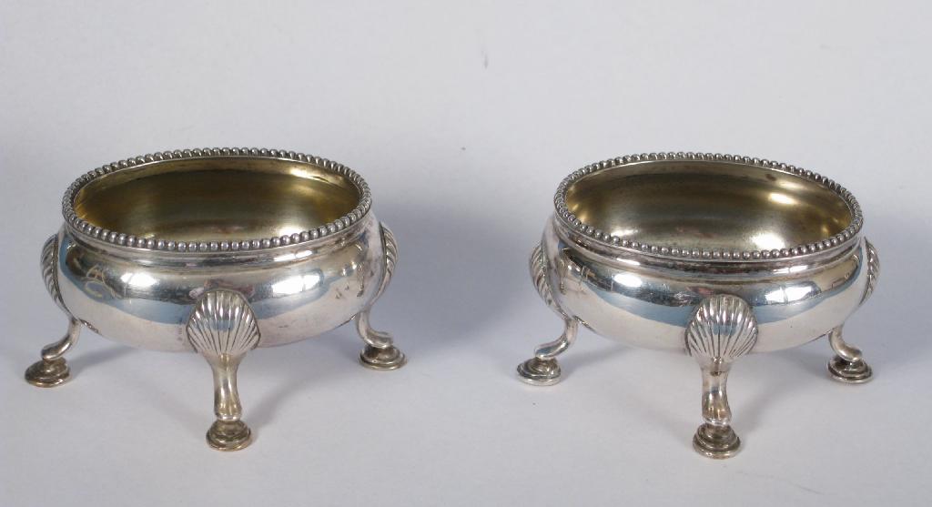 Appraisal: Pair of Victorian oval Salts with beaded rims engraved initials