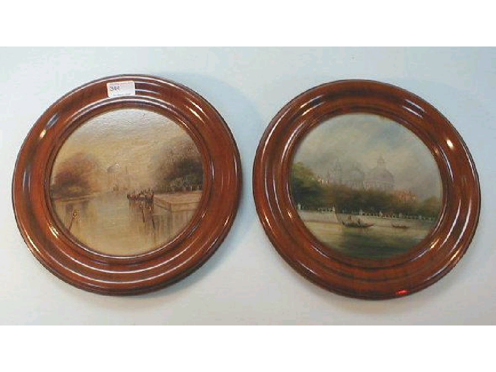 Appraisal: A pair of early thC oil paintings Continental river scenes